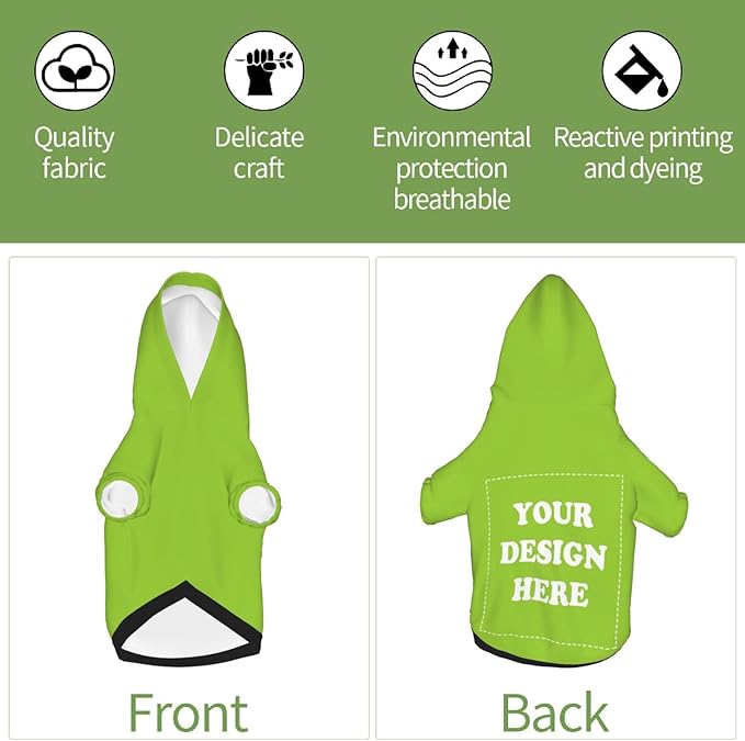 Dog Clothes, Custom Dog Hooded Sweatshirt, Personalized Pet Costume Robe Shirt with Text/Image/Club Name/Pet Shop Logo for Small Medium Large Dogs and Cats, GrassGreen, S