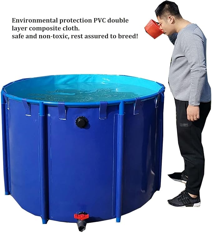 Collapsible Fish Pond, Above Ground Pond Large Collapsible Durable Plastic Canvas Fish Ponds with Brackets for Koi Culture and Agricultural Irrigation 59X39 in(1700 L)