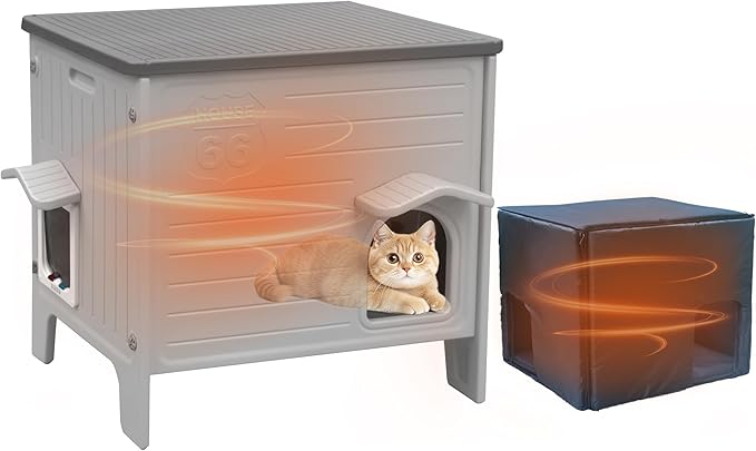 Outdoor Cat House with Insulated Liner, Plastic Cat House Weatherproof Cat Shelter,Easy to Assemble(Winter-Ready)