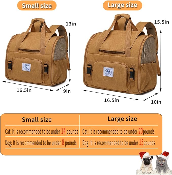 Pet Backpack Carrier for Small Dogs Medium Cats, Puppies,Breathable and Collapsible Design, Portable Travel Bag for Bearded Dragon,Rabbit Cage (Brown +Two-Shoulder, Small)
