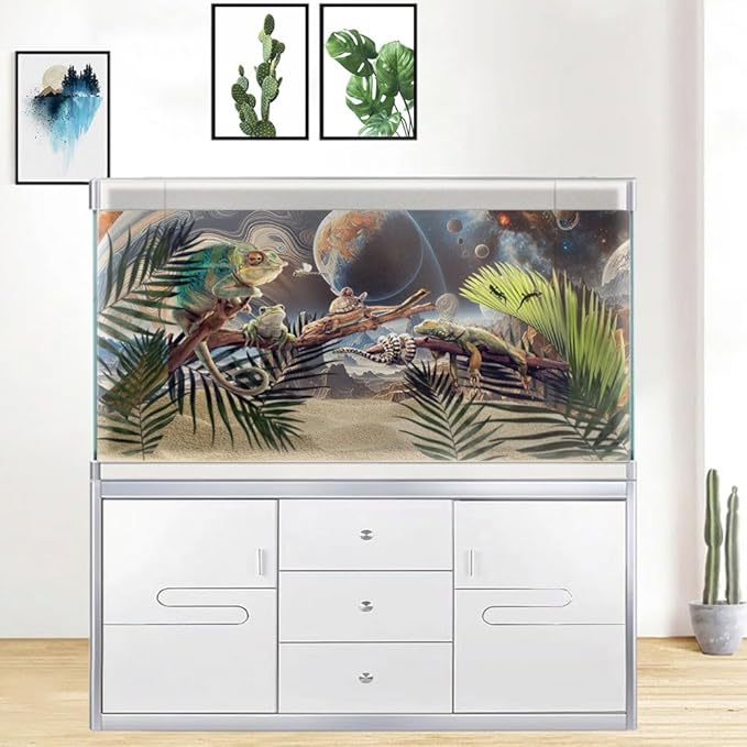 48X18IN Cosmic Spaceterrarium Background, Cool Parallel Space Themed Aquarium Reptile Habitat Background, Aquarium Background with 10EVA Double-Sided Tape