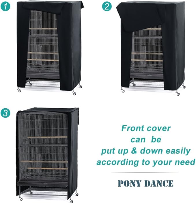 PONY DANCE Pets Product Universal Birdcage Cover Blackout & Breathable Birdcage Cover for Pets' Good Night, Large, Black, 35 L x 25 W x 47 in H