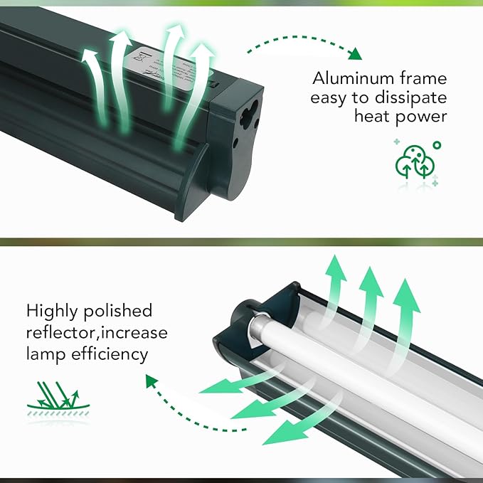 T5 Reptile Light Fixture Green Combo Kit 24W Light Fixture Reptile Terrarium Hood 10.0 UVB Light Bulb Fluorescent Tube Ideal for Tropical and Deserts Such as Bearded Dragon Lizards and Tortoises