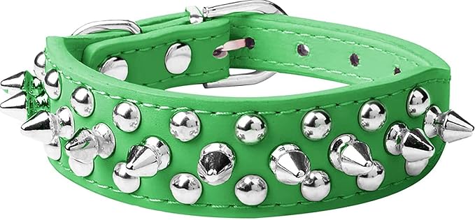 Spiked Dog Collar Soft Pu Leather Mushrooms Rivet Spike Studded Puppy Adjustable Pet Collars for Small Breeds (XS, Green)