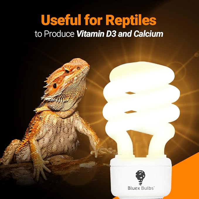 Bluex Bulbs 2 Pack 13-Watt Reptile Light - Intense UVA/UVB, 15.0 UVB, Compact Florescent, Suitable for Desert Reptiles & Amphibians, Promotes Natural Behavior, CFL Bulb (UVB 15.0)