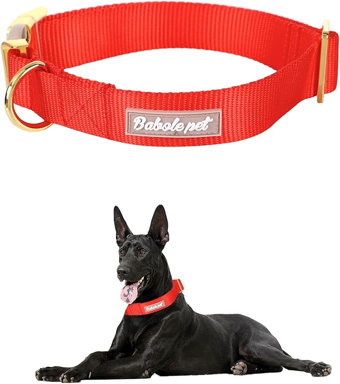 Nylon Dog Collar - Adjustable Red Soft Webbing Dog Collars for Small Medium Large Dogs Boy Girl Puppy Collar with Safety Metal Buckle L