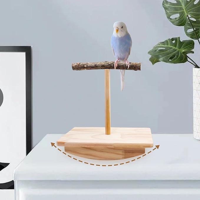 Bird Perch Rocking Toy, Natural Wood Parrot Tumbler Toy, Bird Perch Stand & Chewing Toys, Parakeet Paw Grinding Stick, Cage Accessories for Small Birds Parakeets Cockatiels Budgies Finches Love Birds