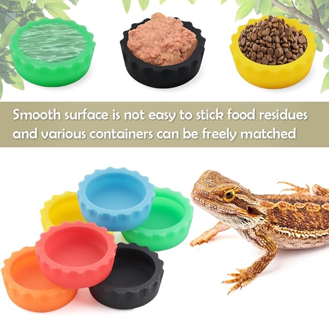 6 Pack Crested Gecko Small Food Dish Reptile Water Bowl Silicone Shallow Feeder for Small Reptile Lizard Gecko Frog Snake Turtle Hermit Crab (Small: 0.98" D, 0.43" H)