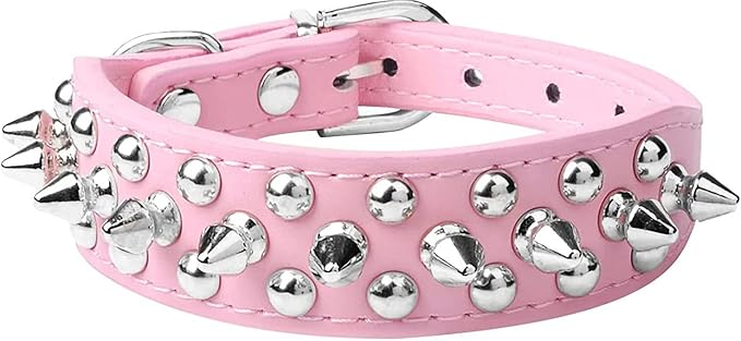 Spiked Dog Collar Soft Pu Leather Mushrooms Rivet Spike Studded Puppy Adjustable Pet Collars for Small Breeds (M, Pink)