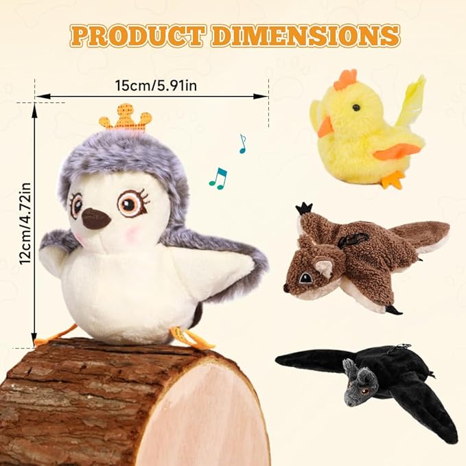 Flapping Bird Cat Toy, Interactive Chirping Bird Cat Toy, Simulated Chirping Bird Cat Toys Flapping Wings, Rechargeable, 3 Modes, Touch Activated (Owl)