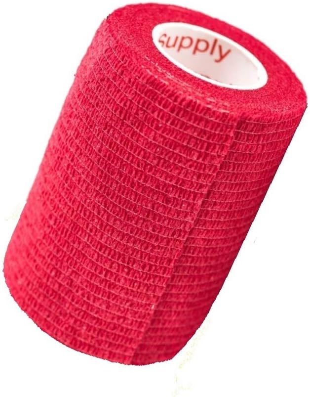 Vet Wrap Tape (Red) (2 Pack) (3 Inch x 15 feet) Self Adhesive Adherent Adhering Cohesive Flex Self Stick Bandage Grip Roll Dog Cat Pet Horse