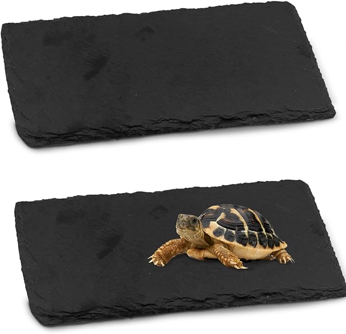 kathson 2 PCS Reptile Basking Platform (15.7 x 11.8 inches), Natural Rock Plate Turtle Food Bowl Feeding Dish Resting Terrace Habitat Decor for Tortoise Turtle Lizard Bearded Dragon Crested Gecko