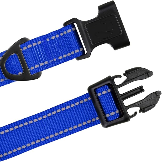 TagME Reflective Nylon Dog Collars, Adjustable Classic Pet Collar with Quick Release Buckle for Small Dogs, Royal Blue, 5/8" Width