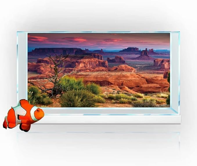 36X20IN Desert Loess Rock Cactus Oasis Reptile Habitat Background, Natural Sunset Desert Themed Terrarium Background, Aquarium Background with 10 EVA Double-Sided Tape
