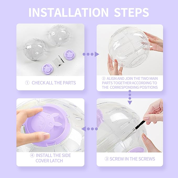 7.9 inch Hamster Ball, Exercise Toys, Running Ball, Clear Plastic Balls, Large Space, Easy to Clean, Hamster Cage Accessories, for Small and Medium Hamsters, Syrian Dwarf Hamster, Purple