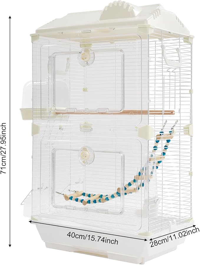 28" Roof Top Bird Cage, 2 Tier Medium Metal Parrot Cage with Accessories Include Cross Bar Climbing Ladder Dual Door Parakeet Cage for Various Bird Species