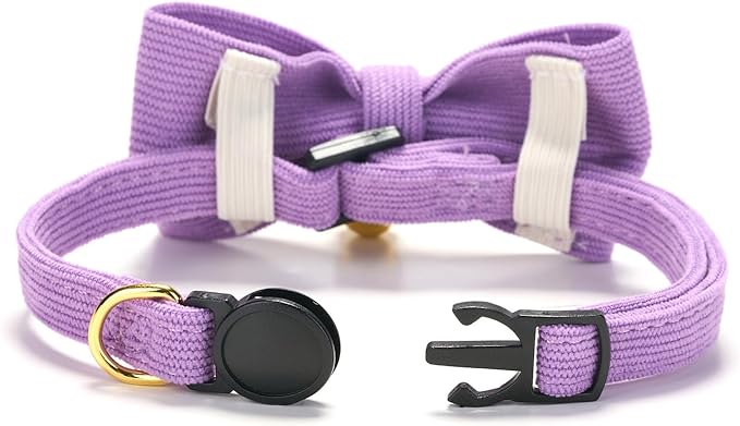 Cotton Breakaway Cat Collar with Bow Tie and Bell, Adjustable Cute Soft Corduroy Kitten Collars for Girl and Boy Cats