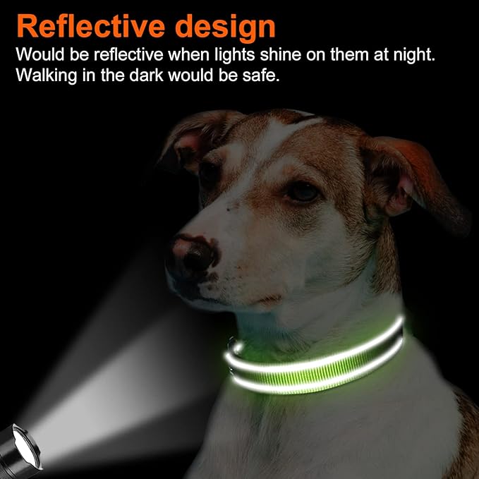 Joytale Reflective Dog Collar, Soft Neoprene Padded, Metal D-Ring, Nylon Pet Collar Adjustable for Medium Dogs, Green, M