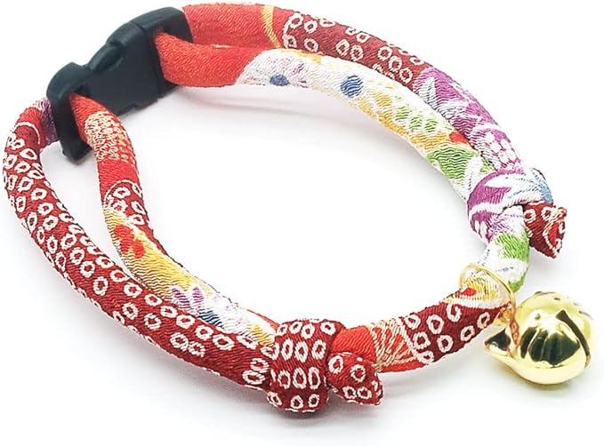 PetSoKoo Cat Collar with Kitty Face Bell. Cute Japan Chirimen Kitten Collar. Soft & Lightweight.