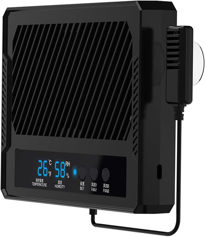 Reptile Fan & Terrarium Dehumidifier – Smart Dual-Row Humidity Fan for Reptile Tank, Snake, Gecko, Bearded Dragon Enclosure
