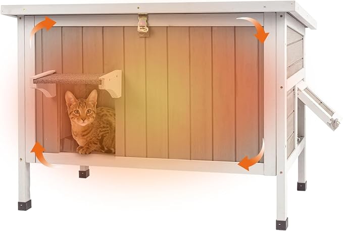 Insulated Outdoor Cat House, Feral cat House for Outside Weatherproof, Removable Bottom, and Lockable Escape Door – Feral Cat Shelter for Winter Protection,30" W × 16.5" D × 14.6" H Interior