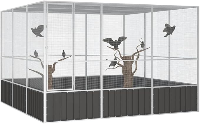 Metal Steel Large Bird Cage for Budgies, Pigeons, Galvanized Steel Birdcage Aviary House, 119.1"x127.8"x83.3", Anthracite,-570