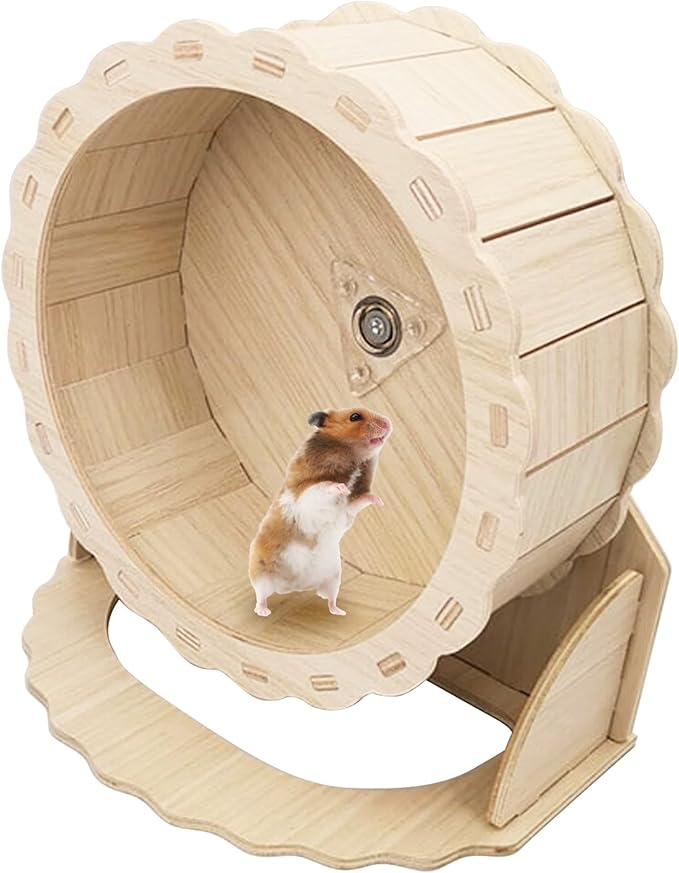 Hamiledyi Wooden Hamster Wheel, Small Pets Exercise Wheel, Silent Running Wheel for Gerbil, Mice, Guinea Pigs, Dwarf Syrian Hamster (7.48in)