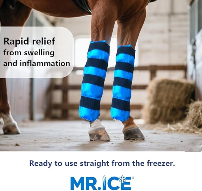 Horse Ice Boots - Reusable Gel Horses Ice Pack for Swelling & Pain | Cooling Leg Wraps for Horse Hock, Horse Knee, Horse Ankle & Horse Hooves | Horse Supplies & Care Gift Ideas - 1 Pair, Blue