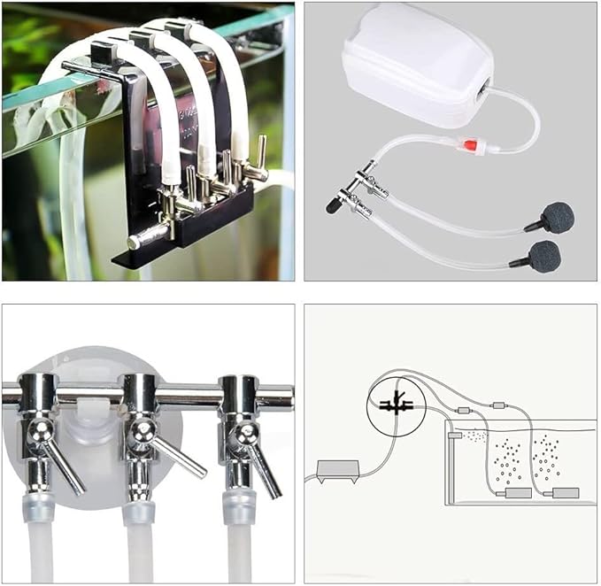 Aquarium Air Pump Splitter 16 in 1 Set 5-Way Air Flow Control Lever Valve & 5 Non-Return Check Valves & 10 Suction Cups for Fish Tank Airline Air Tube Hose