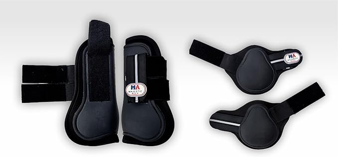 Majestic Ally Horse Leg Protection Fetlock and Tendon Boots Set, PU Shell, Neoprene Lining, Hook and Loop Closures, Multiple Colors and Sizes