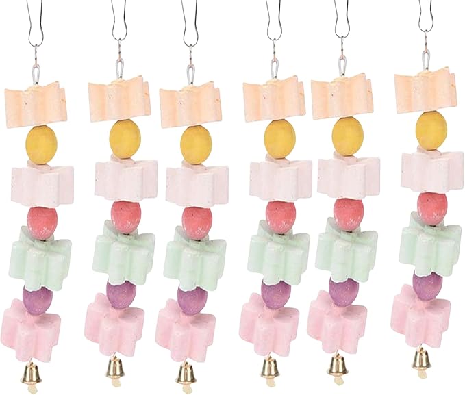 6Pieces Parrot Beak Trimmer Bird Beak Grinding Stone Teeth Lava Block Mineral Calcium Rock Chewing Toys with Bell for Parakeet Conure Budgies Rabbit Chinchilla Hamster