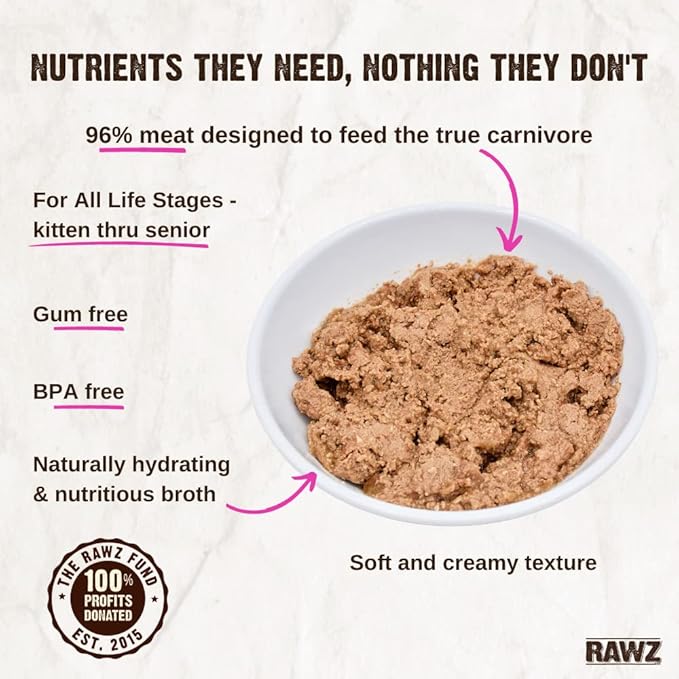 Rawz Natural Premium Pate Canned Cat Wet Food - Made with Real Meat Ingredients No BPA or Gums -3 oz Cans (Case Pack of 18) (Turkey)