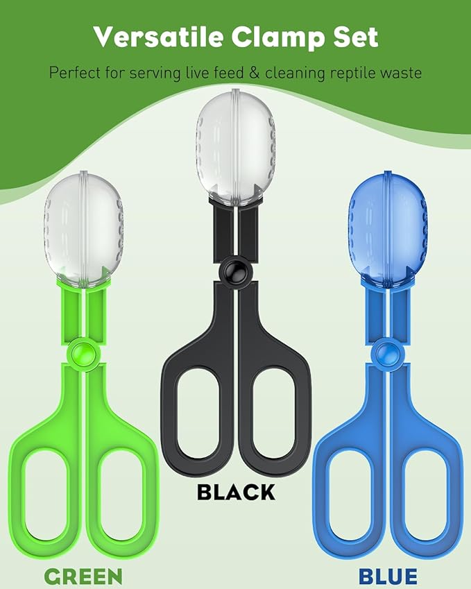 Pawfly 3 Pack Reptile Feeding Clamp, Bug Scooper, Plastic Reptile Poop Scoop, Terrarium Reptile Feeding and Cleaning Tools for Lizard Bearded Dragon Gecko Snake, 3 Colors