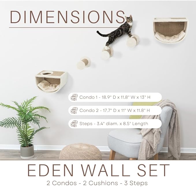 Trixie Eden Wall Mounted Cat Lounge – Space-Saving Cat Wall Shelves for Climbing, Jumping & Vertical Play – Cat Furniture with Elevated Shelves & 3 Platforms – Gray-Greige, 18.9 x 11.8 x 13 in