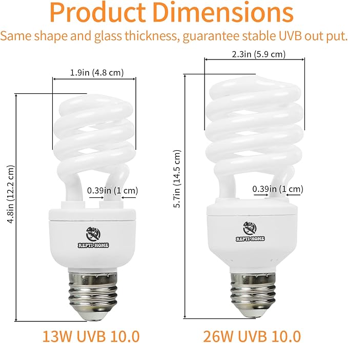 UVB Reptile Light 10.0, 26W Desert UVA UVB Bulb for Reptiles, Compact Desert Terrarium Lamp, Reptile UVB Light Bulb for Bearded Dragon, Lizard, Tortoise, Snake, Gecko