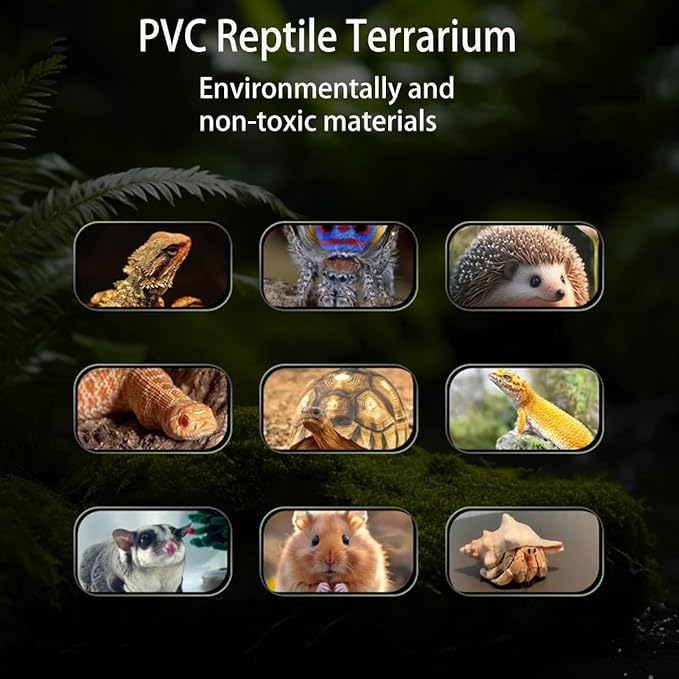 PVC Reptile Terrarium Tanks Enclosure for Ball Python Snake Gecko Bearded Dragon, PVC Reptile Lounge Habitat with Glass Sliding Door and Intelligent Thermostat