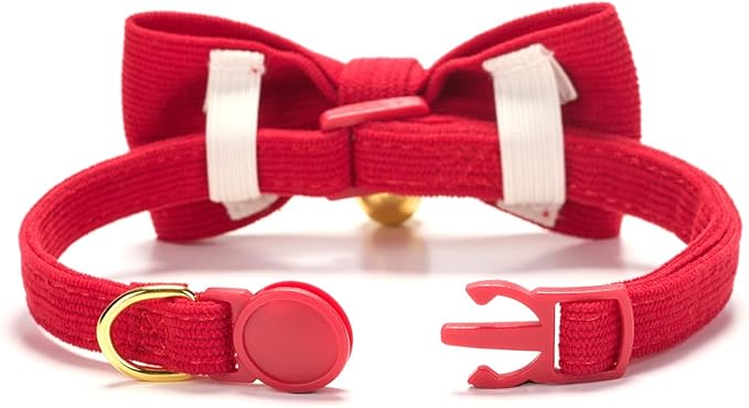 Cotton Breakaway Cat Collar with Bow Tie and Bell, Adjustable Cute Soft Corduroy Kitten Collars for Girl and Boy Cats