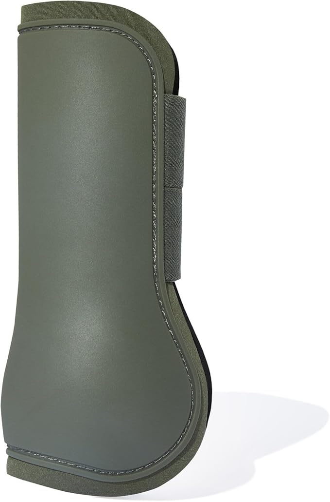 HORZE Adepto Open Front Tendon Boots | Durable Shell with Neoprene Lining - Beetle Khaki Green - Pony