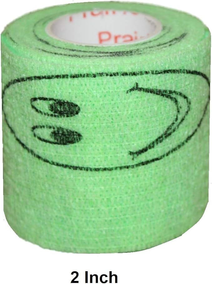 Vet Wrap Wrap Tape (Green with Smiles Pattern) (2 Pack) (3 Inch x 15 feet) Self Adhesive Adherent Adhering Cohesive Flex Self Stick Bandage Grip Roll Dog Cat Pet Horse