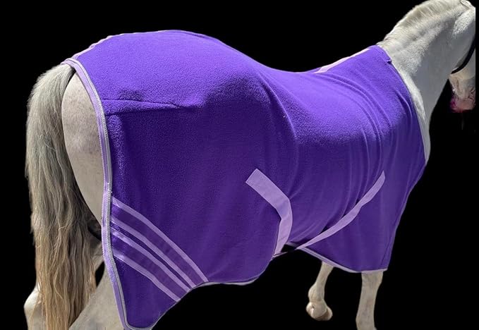 Majestic Ally Anti Pill Fleece Horse Blanket/Sheet with Silver Braided Rope (Purple, 74)