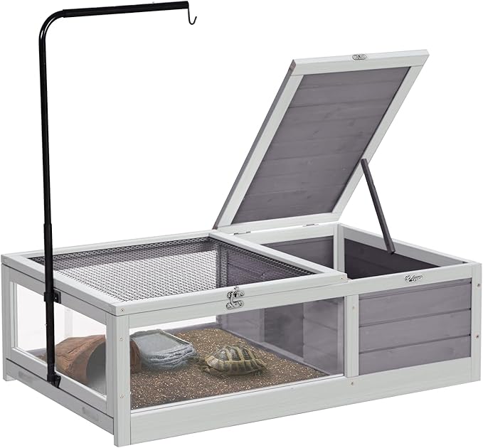 Tortoise Habitat Tortoise House Wooden Large Turtle Enclosure for Small Reptile Animals Outdoor & Indoor Use, Adjustable Lamp Holder Include