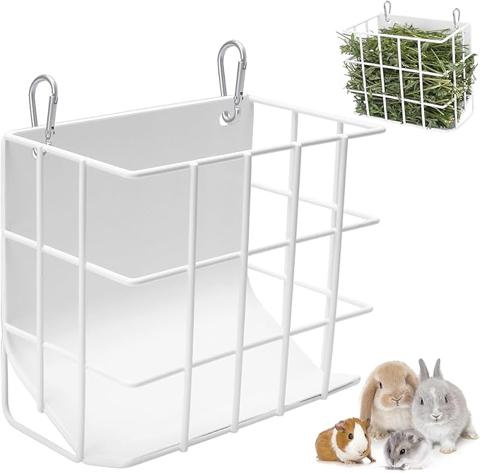 Rabbit Hay Feeder with Heavy-Duty Metal Frame Rabbit Hay Holder, Bunny Hay Feeder Guinea Pig Hay Holder,for Rabbits Guinea Pigs Bunny Chinchillas and Small Animals (White)