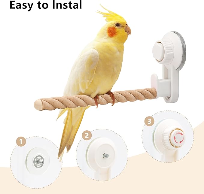 2Pcs Suction Cup Bird Perch,Natural Wood Parrot Window/Mirror/Car/Travel/Shower Perches Stand Portable Parakeet Grinding Stick Training Toys for Small and Medium Birds(Twist Grain)