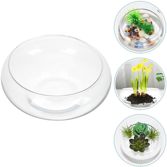 Milisten Glass Vase Bowl, Wide Mouth Flower Vase Round Terrarium Glass Hydroponic Planter Floral Container Clear Fish Bowl Succulents Pot Table Centerpiece 18cm