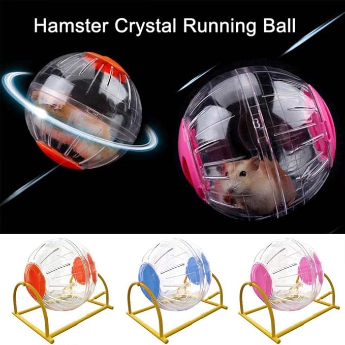 Hamster Exercise Ball Silent Hamster Wheel Small Animals Transparent Ball for Dwar Rat Relieves Boredom and Increases Activity (6inch with Stand, Blue)