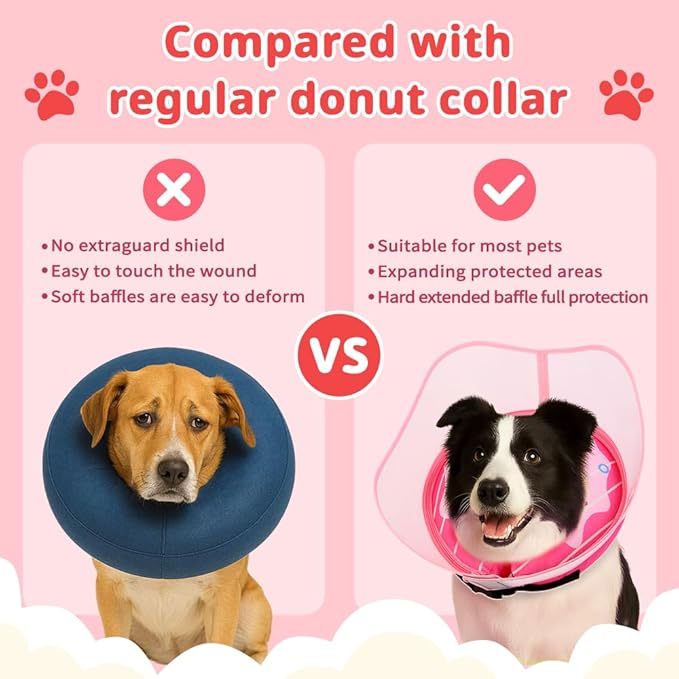 Soft Dog Cone Collar, Inflatable Donut Cones Alternative After Surgery with Anti-Lick Shield, for Large/Medium/Small Dogs to Stop Licking, Elizabethan Neck Ecollars of Shame, Comfy Pillow Recovery E