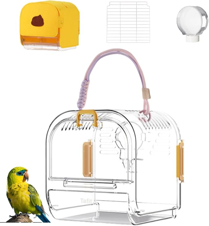 Portable Plastic Bird Cages，Travel Bird Cage,Lightweight Waterproof Ventilated Small Bird Cage,Outdoor Use Easy to Carry,for Small Birds, Budgies and Pet Birds (Yellow, A)