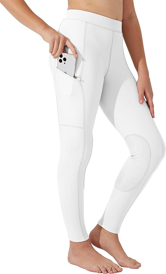Willit Girls Horse Riding Pants Tights Kids Equestrian Breeches Knee-Patch Youth Schooling Tights Zipper Pockets