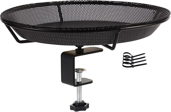 Deck Mounted Bird Feeder Bowl with 1.8 inch Thick Iron Clamp - Detachable Outdoor Decor for Garden Backyard Patio and Deck - Perfect for Attracting Birds