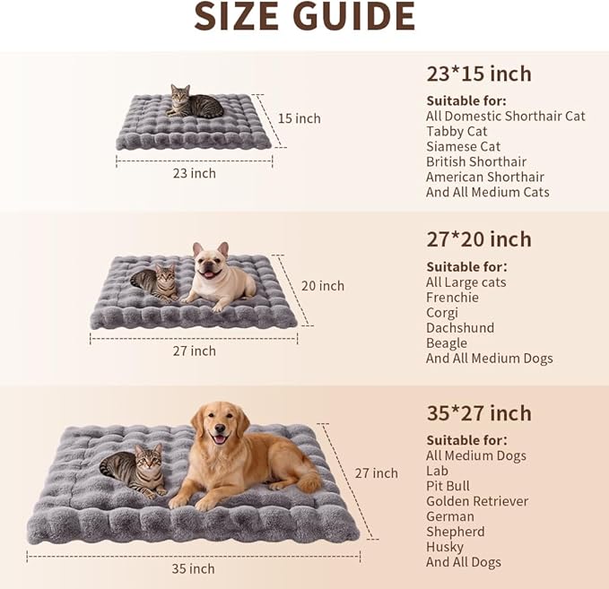 Self-Warming Cat Bed, Plush Faux Fur Pet Bed Mat with Anti-Slip Bottom, Ultra Soft Heated Pad for Cats & Kittens, Cozy Fluffy Bed for Window & Sills Couches, Machine Washable, 23x15 Inch Grey